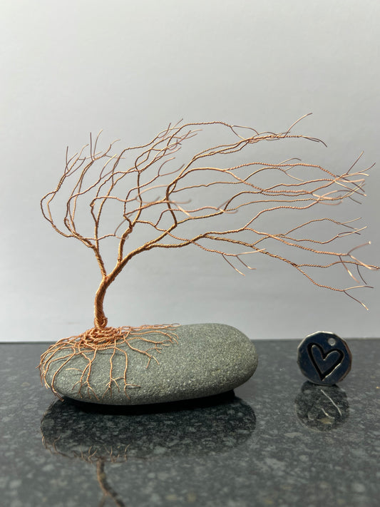 Windswept Celtic Tree Sculpture - Copper on Pebble - Medium