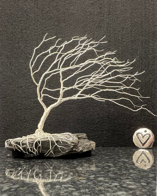 Windswept Celtic Tree Sculpture - Silver (plated) on Slate- Medium