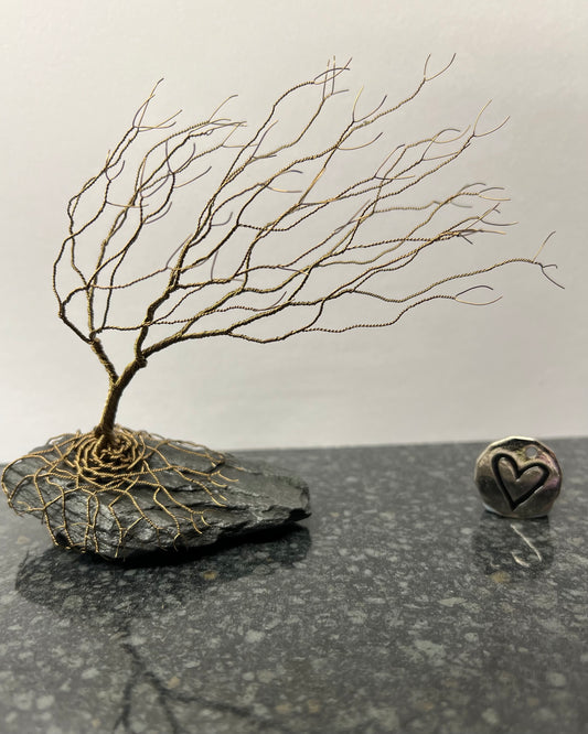 Windswept Celtic Tree Sculpture - Gunmetal on Slate - Medium