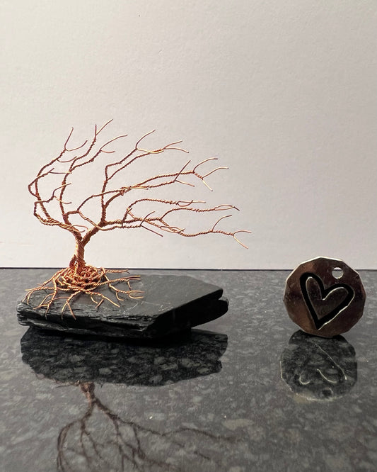Windswept Celtic Tree Sculpture - Copper on Slate - Small