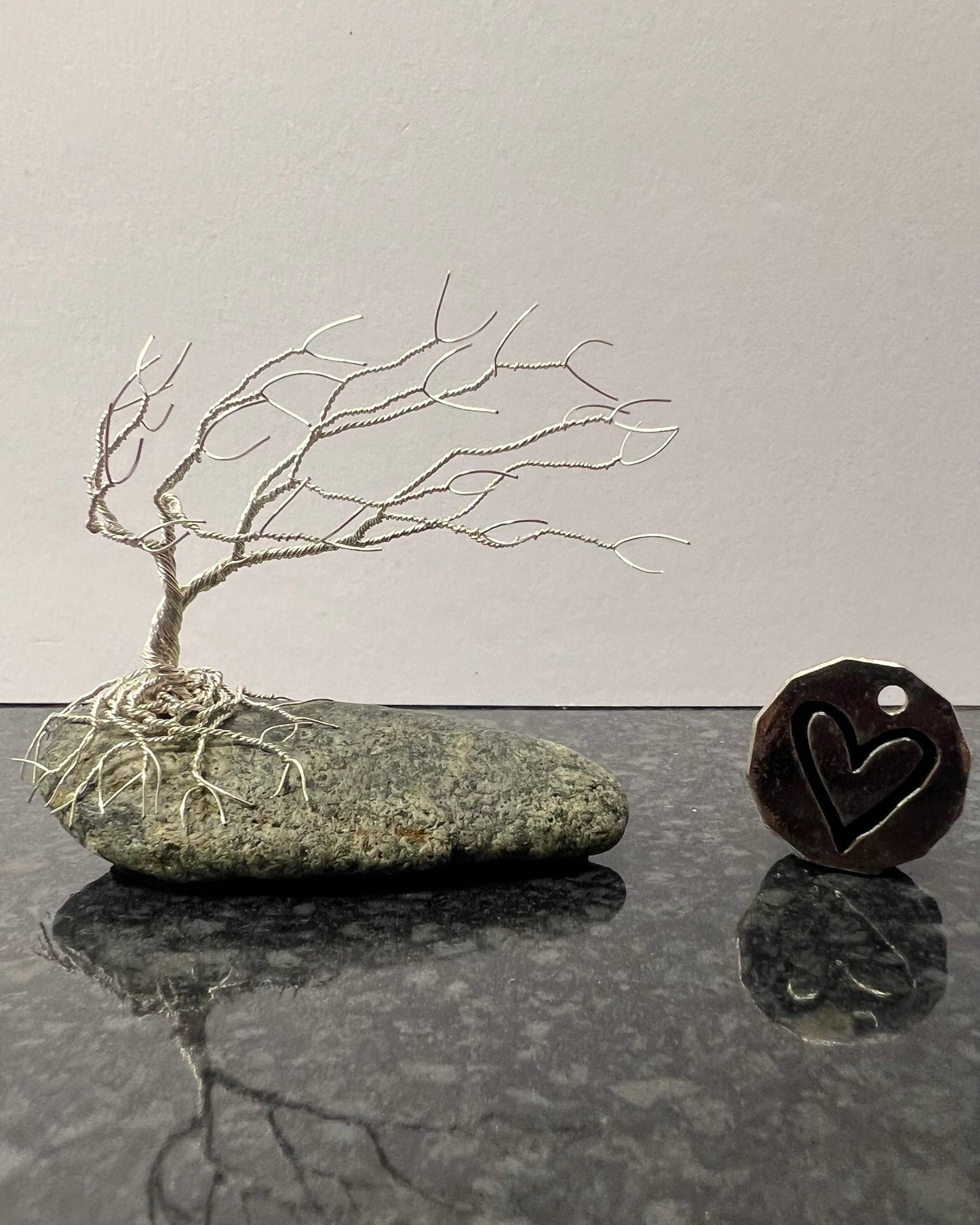 Windswept Celtic Tree Sculpture - Silver (plated) on Pebble - Small