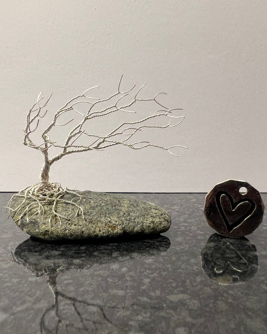 Windswept Celtic Tree Sculpture - Silver (plated) on Pebble - Small