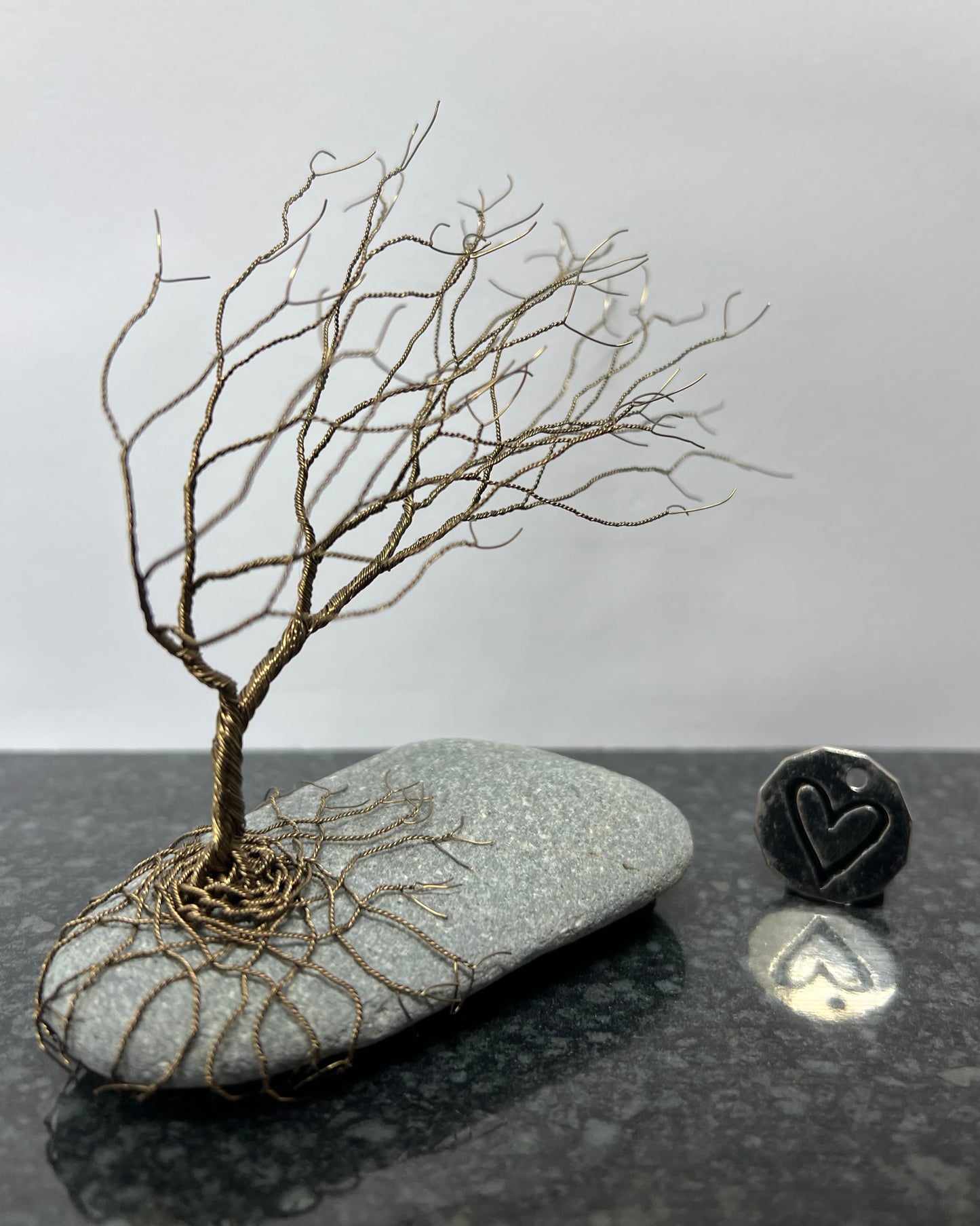 Windswept Celtic Tree Sculpture - Gunmetal on Pebble - Medium