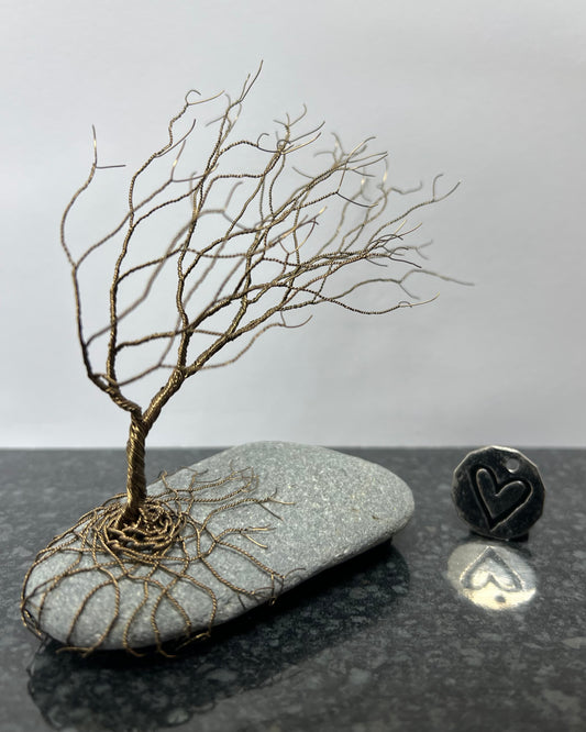 Windswept Celtic Tree Sculpture - Gunmetal on Pebble - Medium