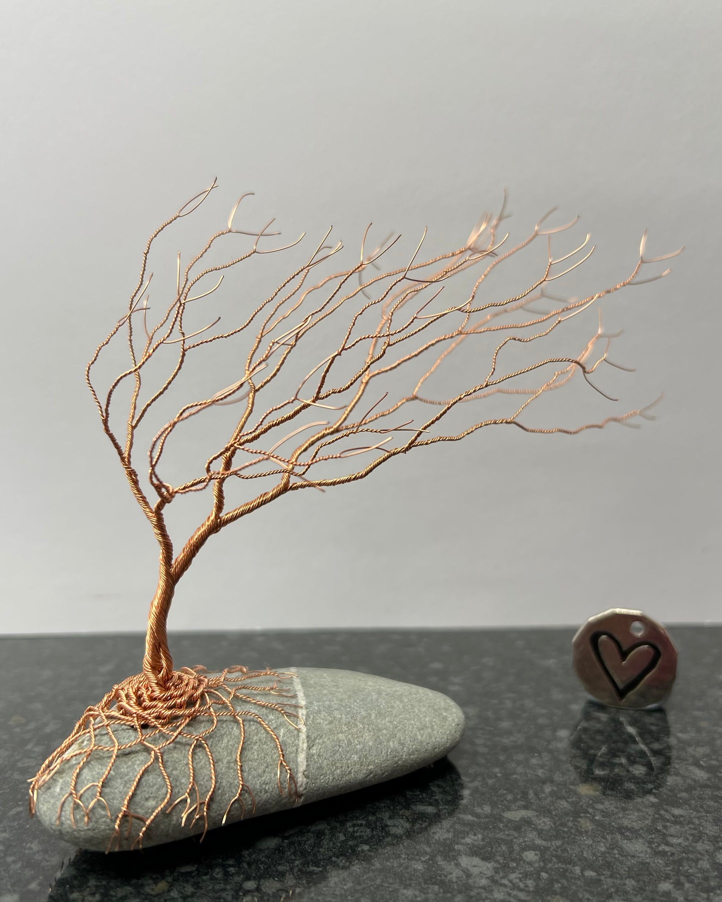 Windswept Celtic Tree Sculpture - Copper on Pebble - Medium