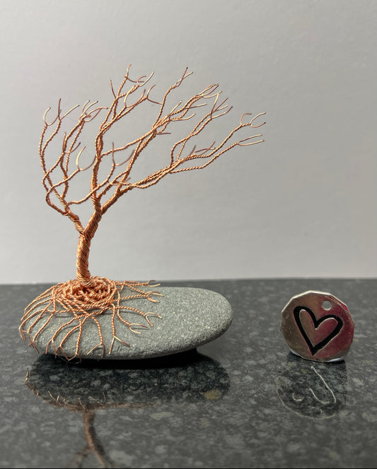 Windswept Celtic Tree Sculpture - Copper on Pebble - Small Plus