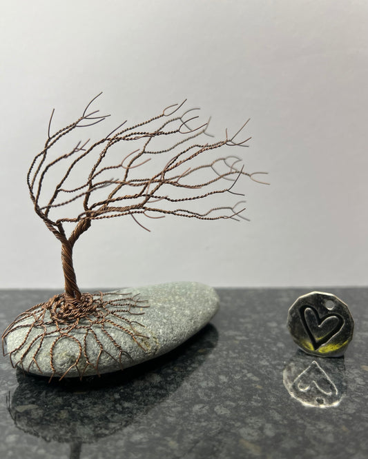 Windswept Celtic Tree Sculpture - Antique Copper on Pebble - Small Plus