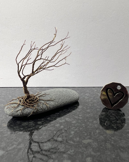 Windswept Celtic Tree Sculpture - Gunmetal on Pebble - Small