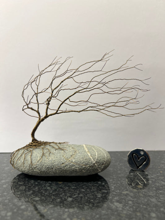 Windswept Celtic Tree Sculpture - Gunmetal on Pebble - Medium
