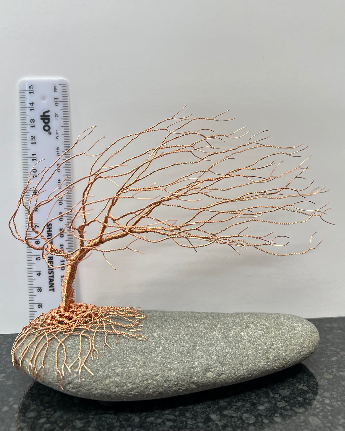 Windswept Celtic Tree Sculpture - Copper on Pebble - Medium Plus