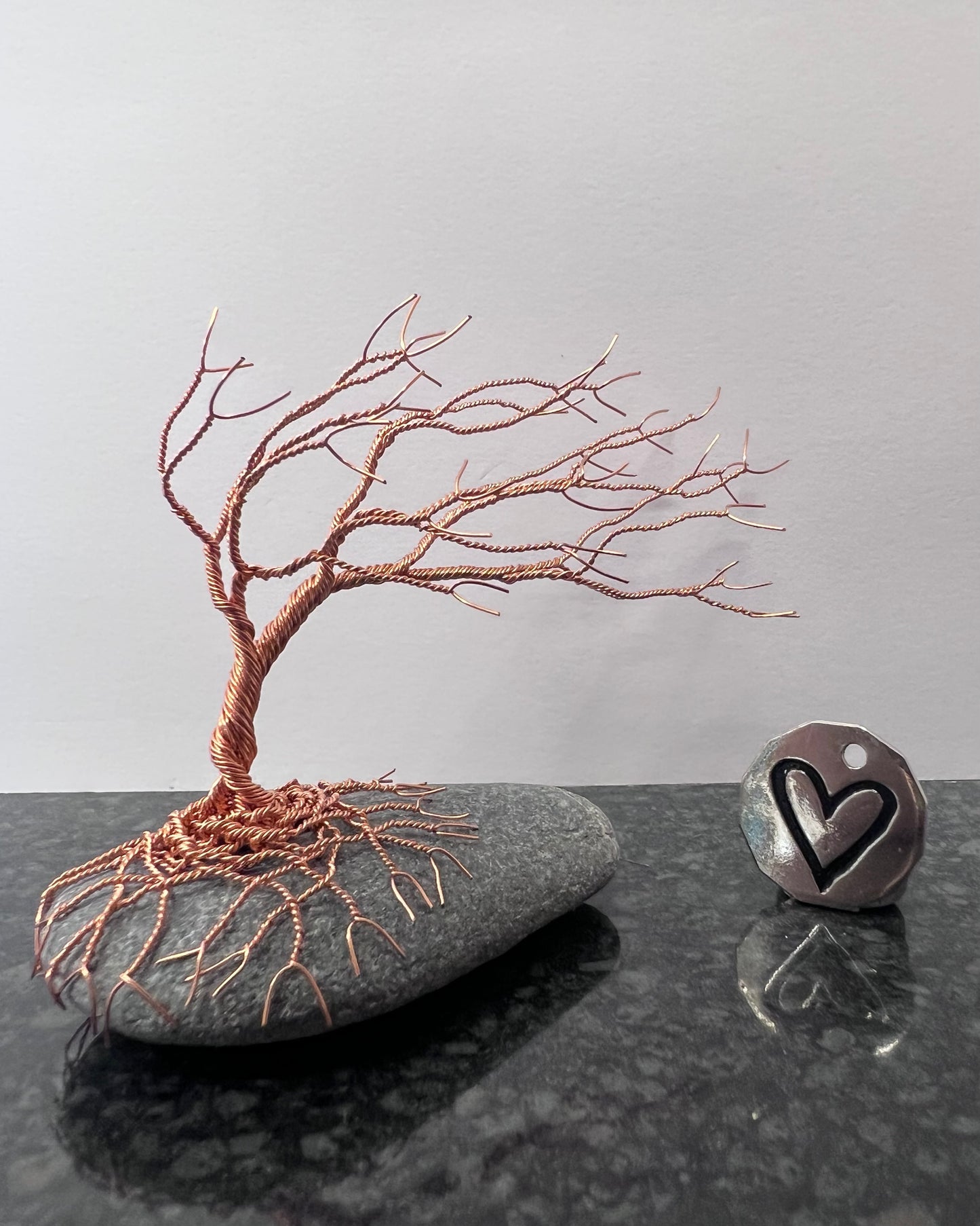 Windswept Celtic Tree Sculpture - Copper on Pebble - Small Plus