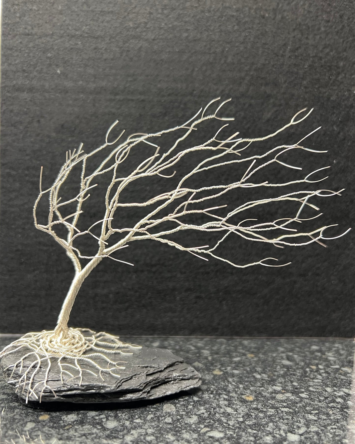 Windswept Celtic Tree Sculpture - Silver (plated) on Pebble- Medium