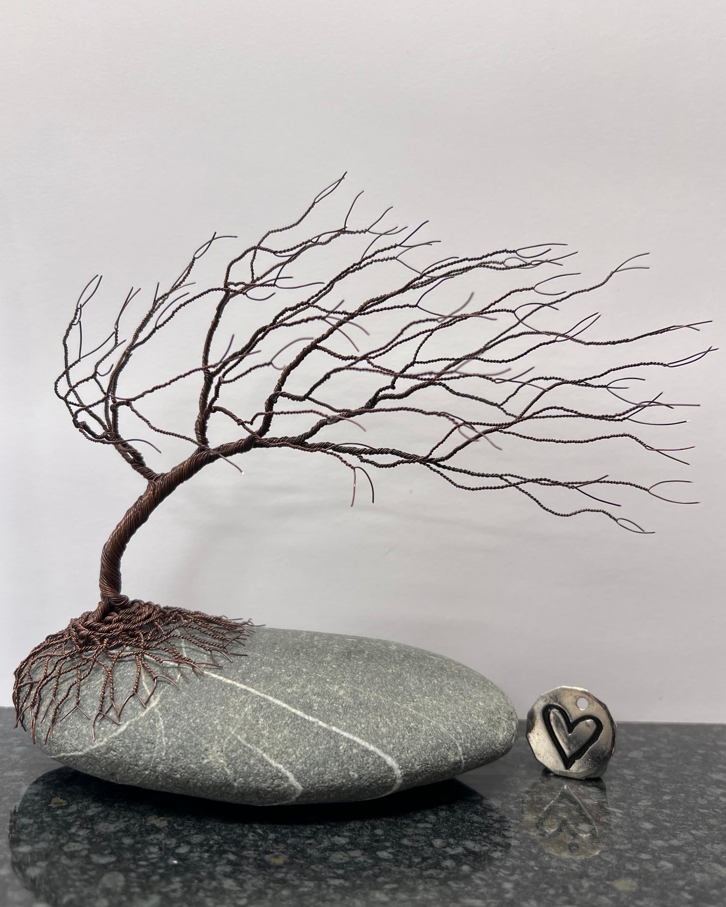 Windswept Celtic Tree Sculpture - Antique Copper on Pebble - Medium Plus