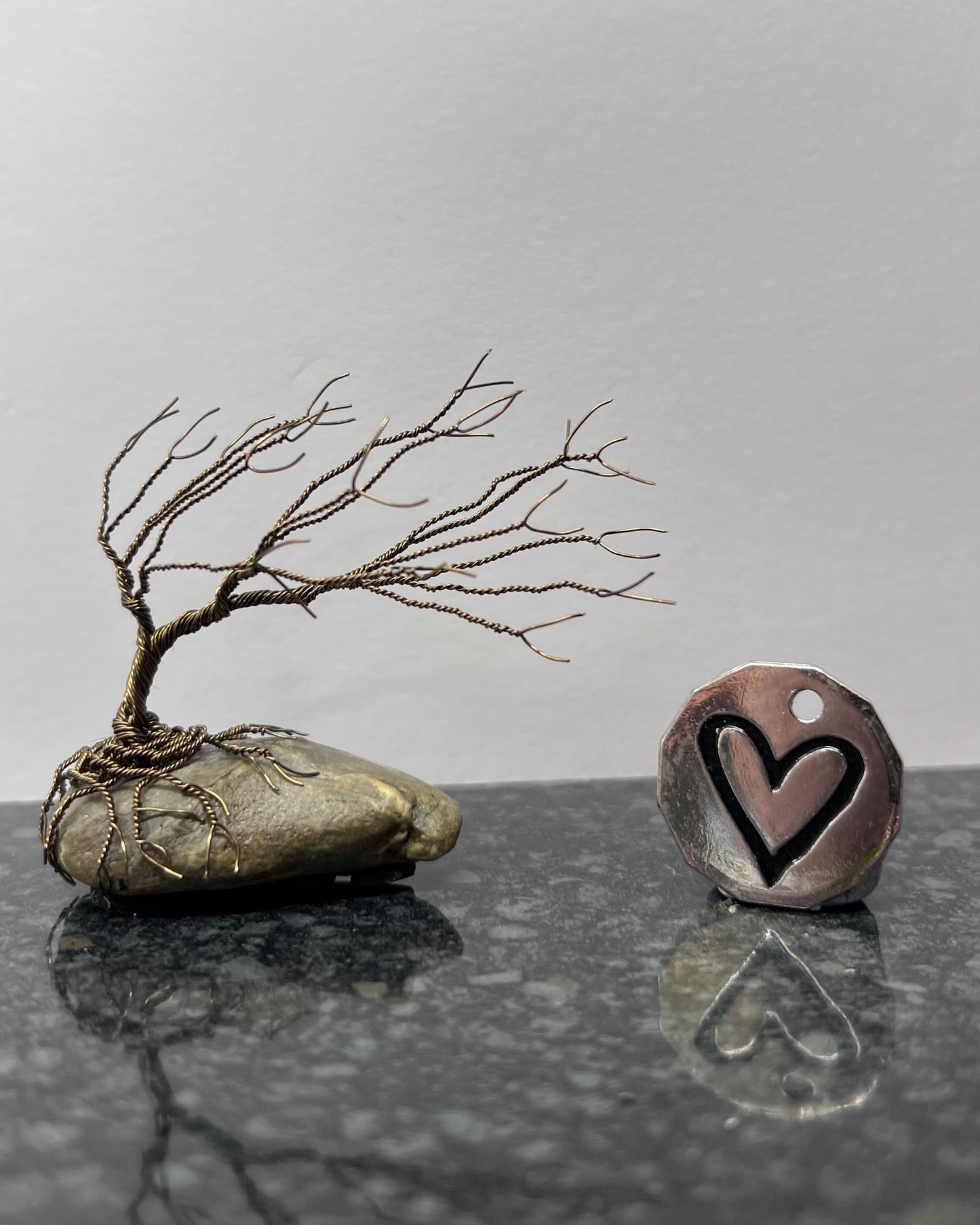 Windswept Celtic Tree Sculpture - Gunmetal on Pebble - Small