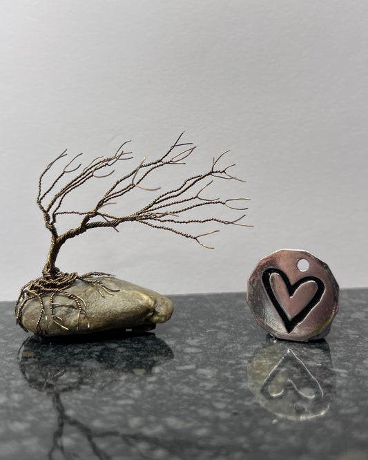 Windswept Celtic Tree Sculpture - Gunmetal on Pebble - Small