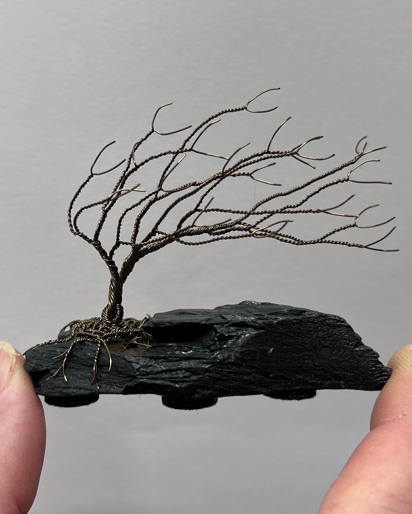 Windswept Celtic Tree Sculpture - Gunmetal on Slate - Small