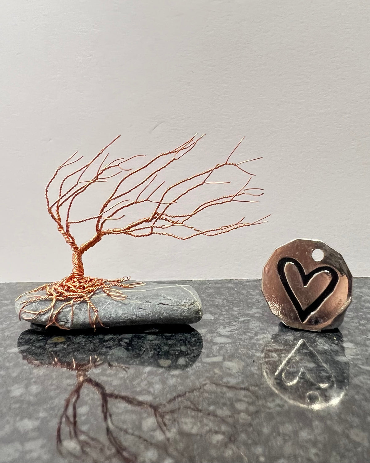 Windswept Celtic Tree Sculpture - Copper on Pebble - Small