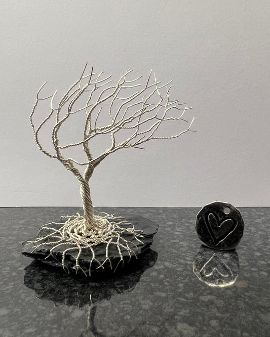 Windswept Celtic Tree Sculpture - Silver (plated) on Slate - Small Plus