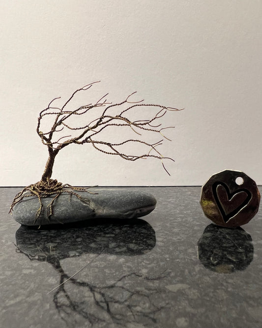 Windswept Celtic Tree Sculpture - Gunmetal on Pebble - Small