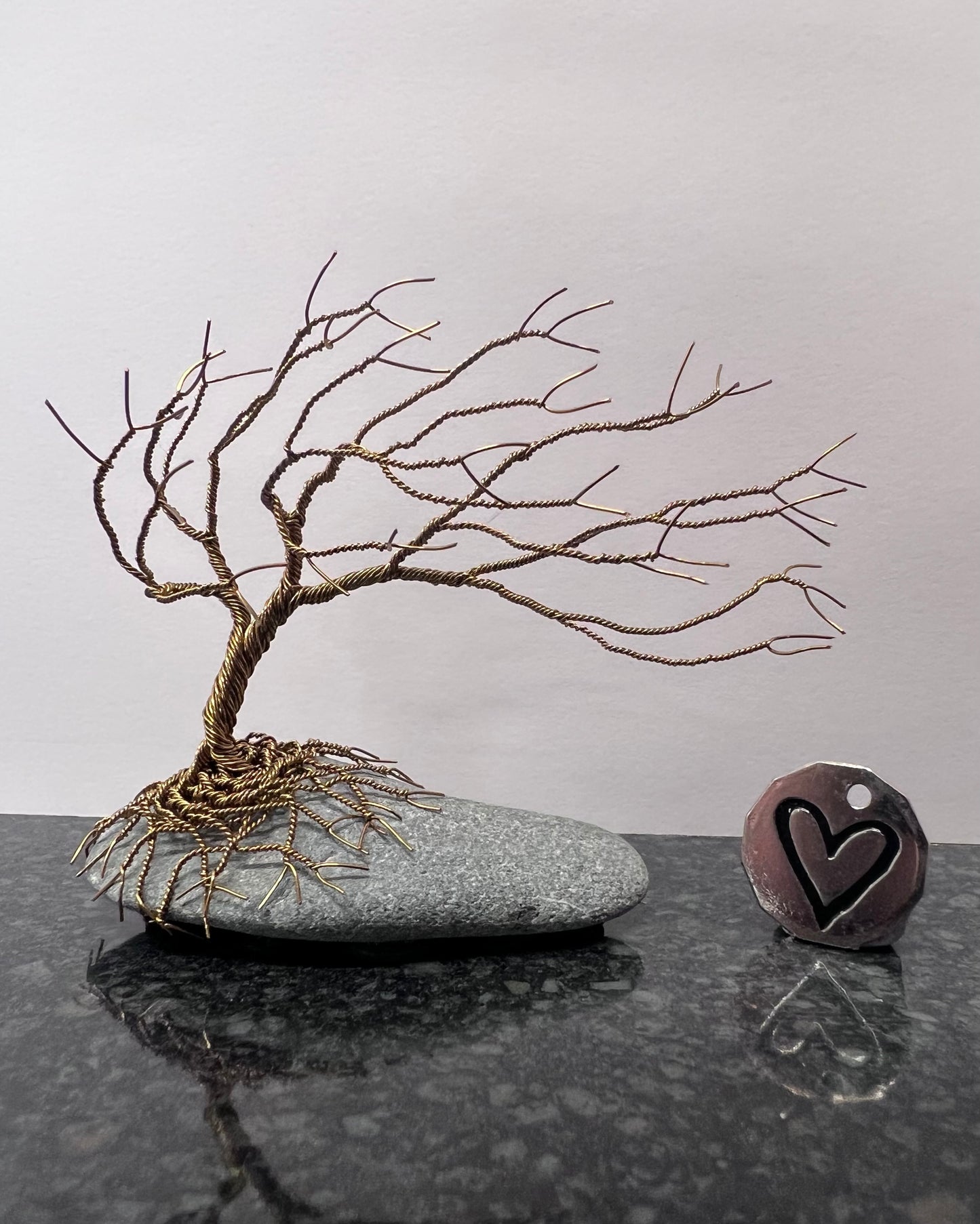 Windswept Celtic Tree Sculpture - Antique Bronze on Pebble - Small Plus