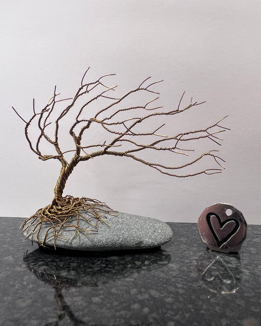 Windswept Celtic Tree Sculpture - Antique Bronze on Pebble - Small Plus