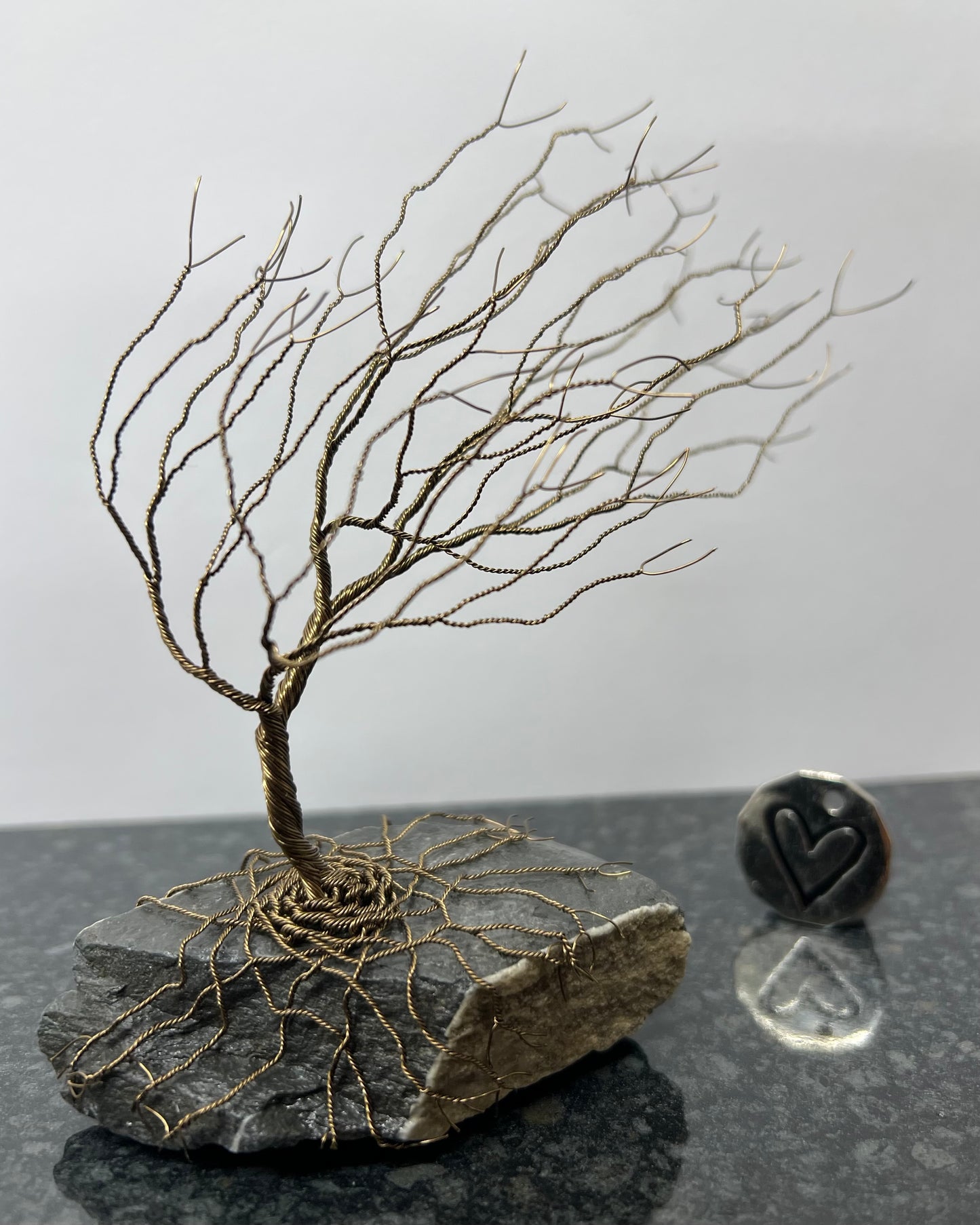 Windswept Celtic Tree Sculpture - Gunmetal on Slate - Medium