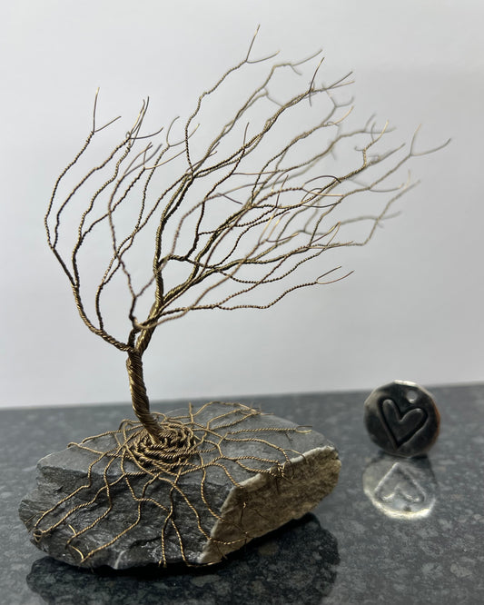 Windswept Celtic Tree Sculpture - Gunmetal on Slate - Medium