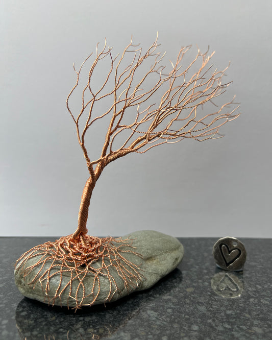 Windswept Celtic Tree Sculpture - Copper on Pebble - Medium Plus