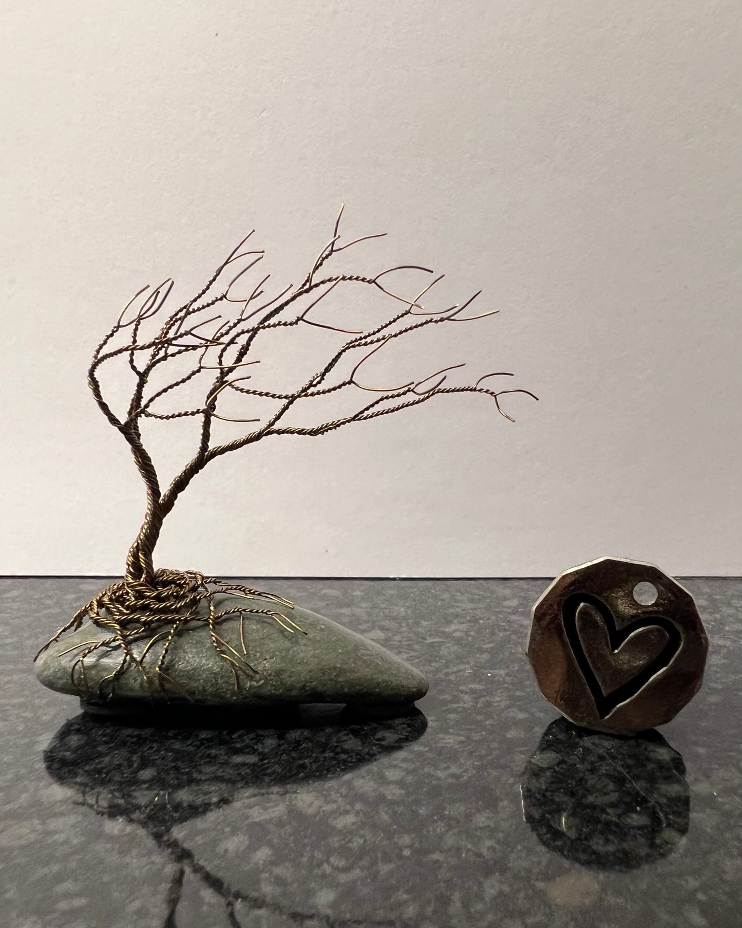 Windswept Celtic Tree Sculpture - Gunmetal on Pebble - Small