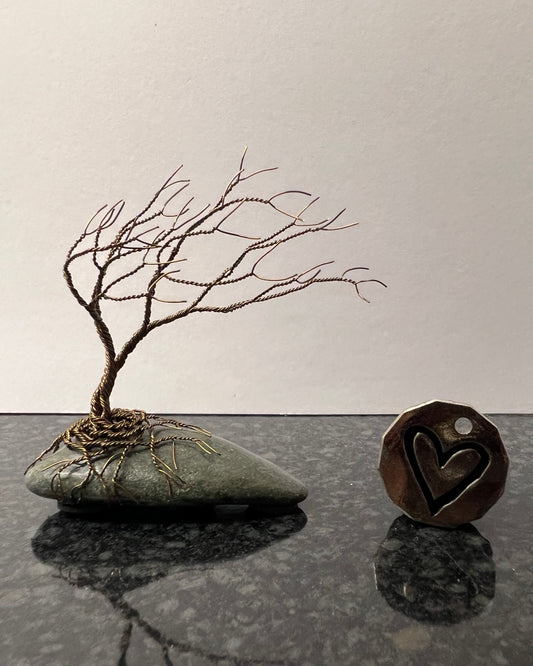 Windswept Celtic Tree Sculpture - Gunmetal on Pebble - Small