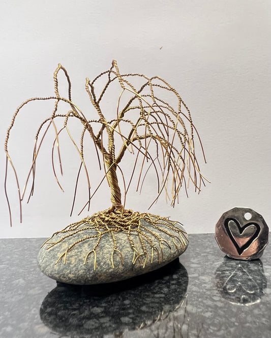 Willow Celtic Tree Sculpture - Antique Bronze on Pebble - Small Plus