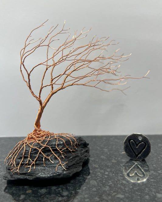 Windswept Celtic Tree Sculpture - Copper on Slate - Medium