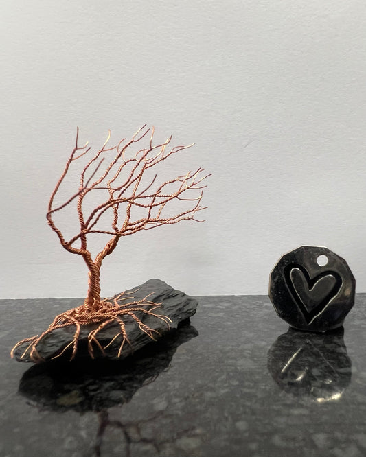 Windswept Celtic Tree Sculpture - Copper on Slate - Small