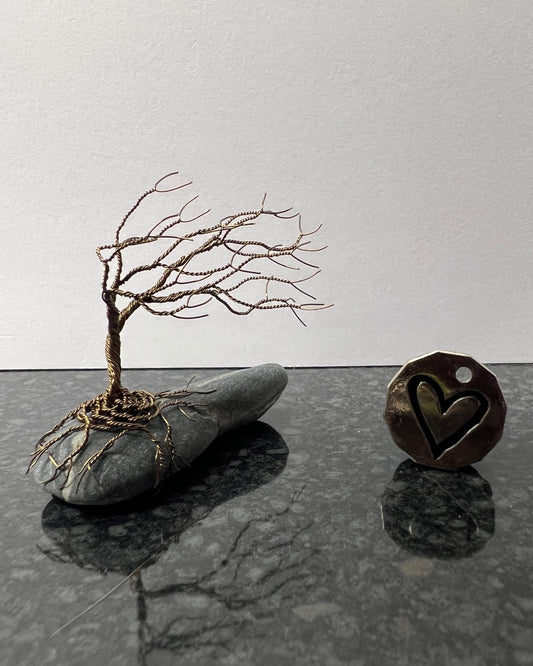 Windswept Celtic Tree Sculpture - Gunmetal on Pebble - Small