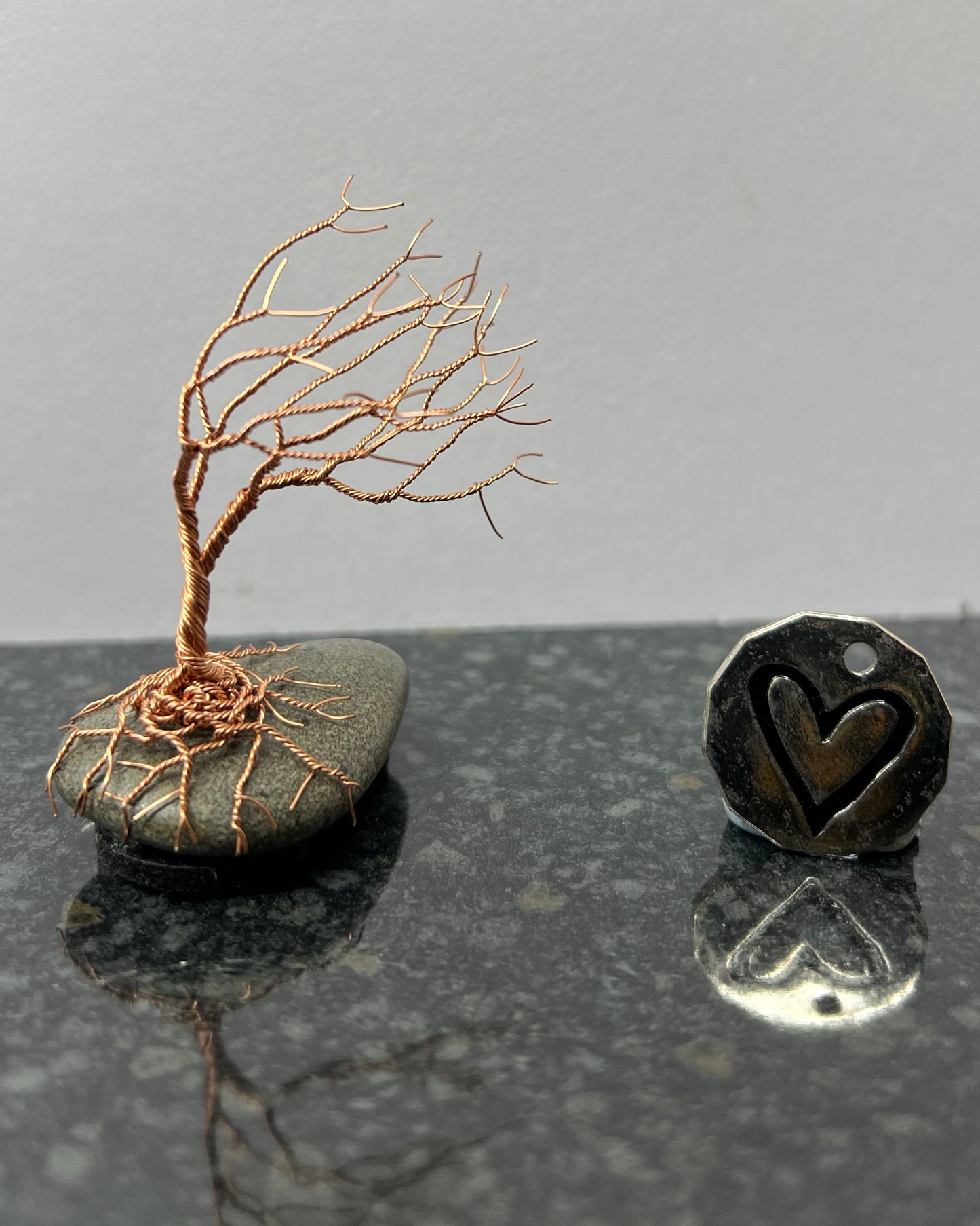 Windswept Celtic Tree Sculpture - Copper on Pebble - Small