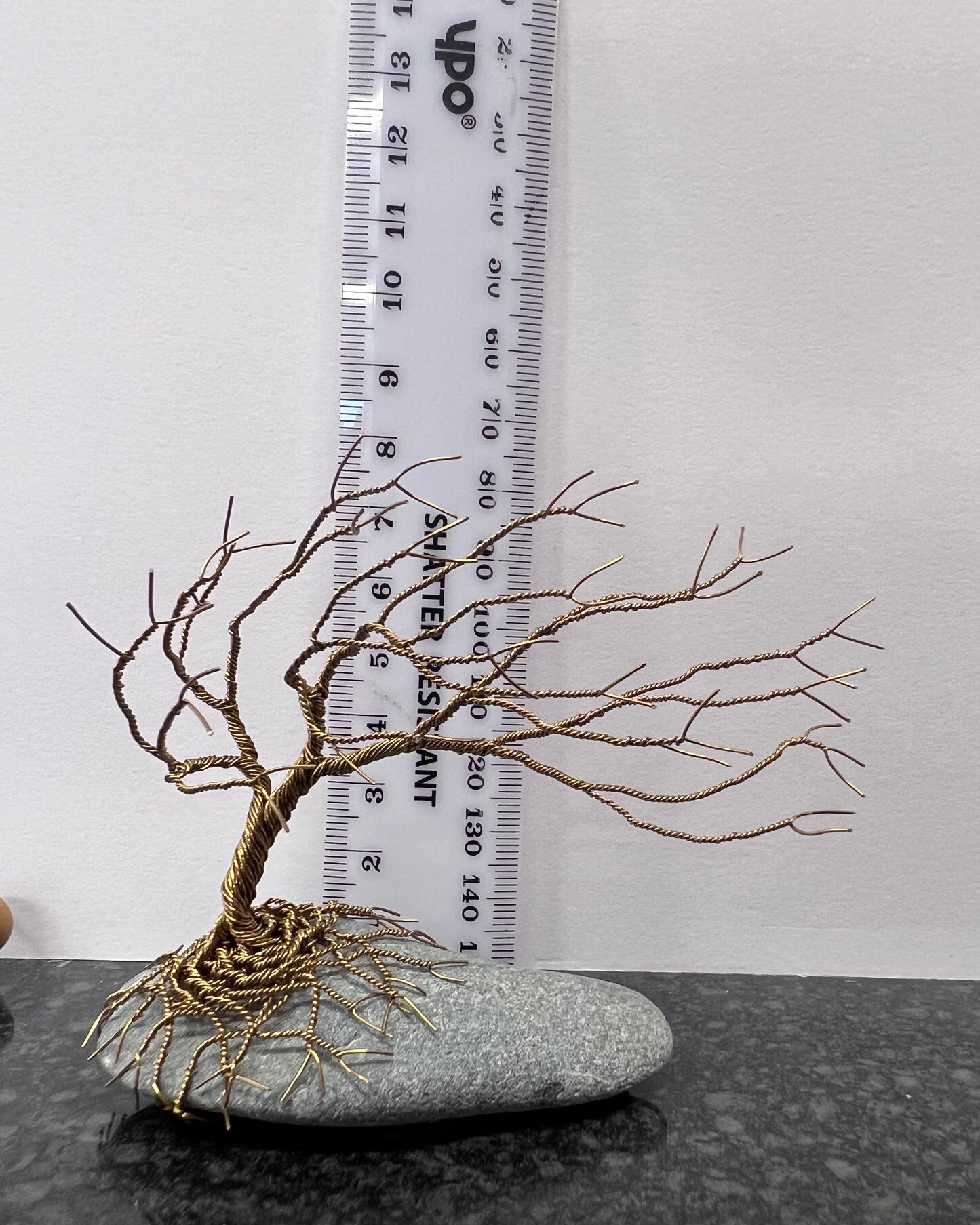Windswept Celtic Tree Sculpture - Antique Bronze on Pebble - Small Plus