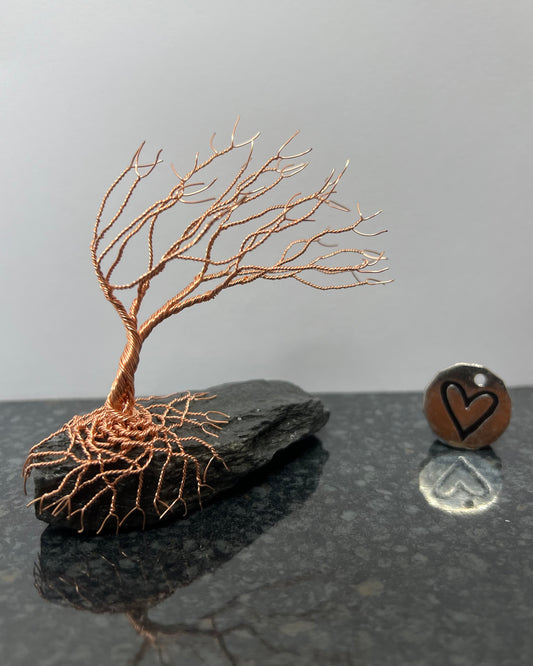 Windswept Celtic Tree Sculpture - Copper on Slate - Small Plus