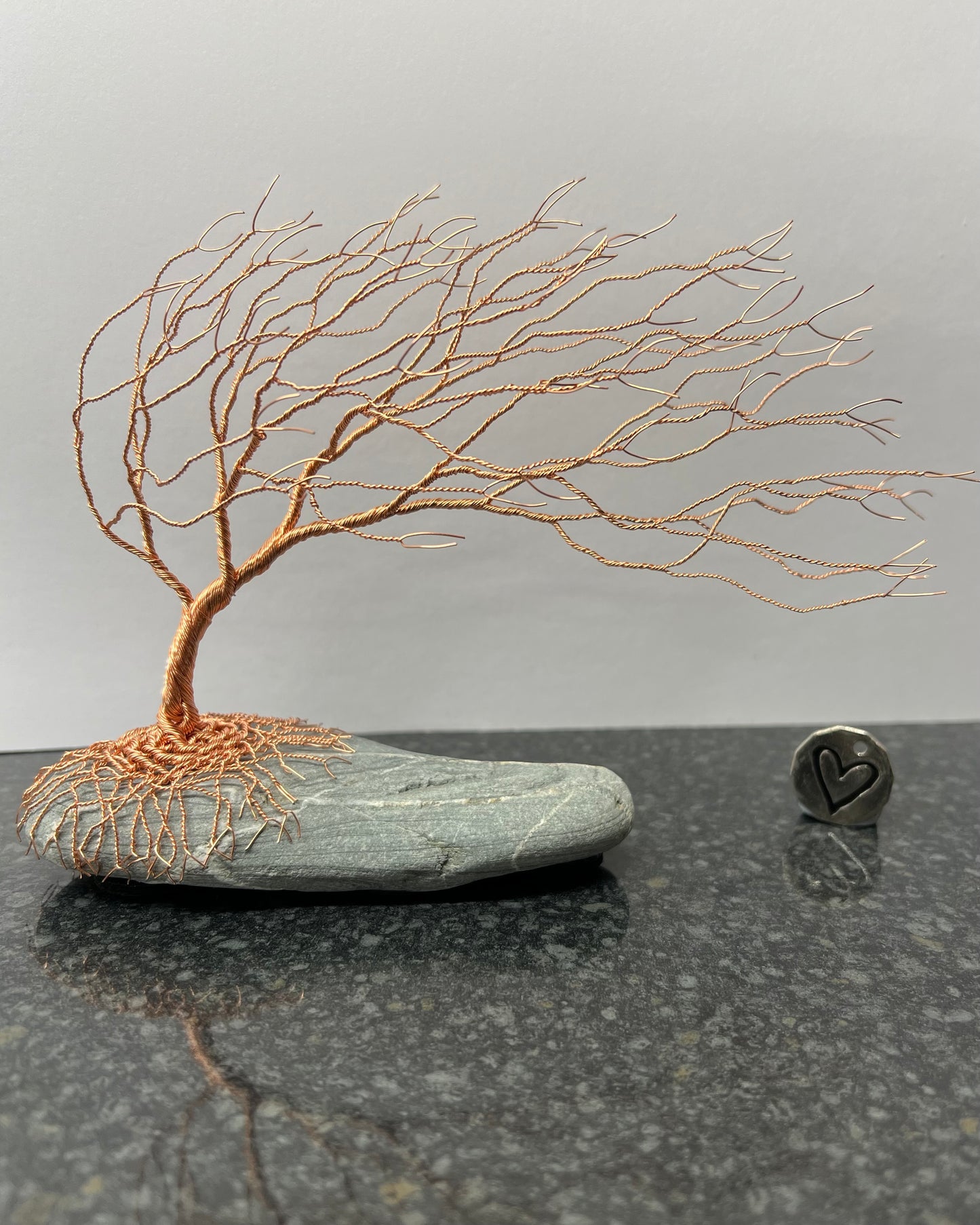 Windswept Celtic Tree Sculpture - Copper on Pebble - Medium Plus