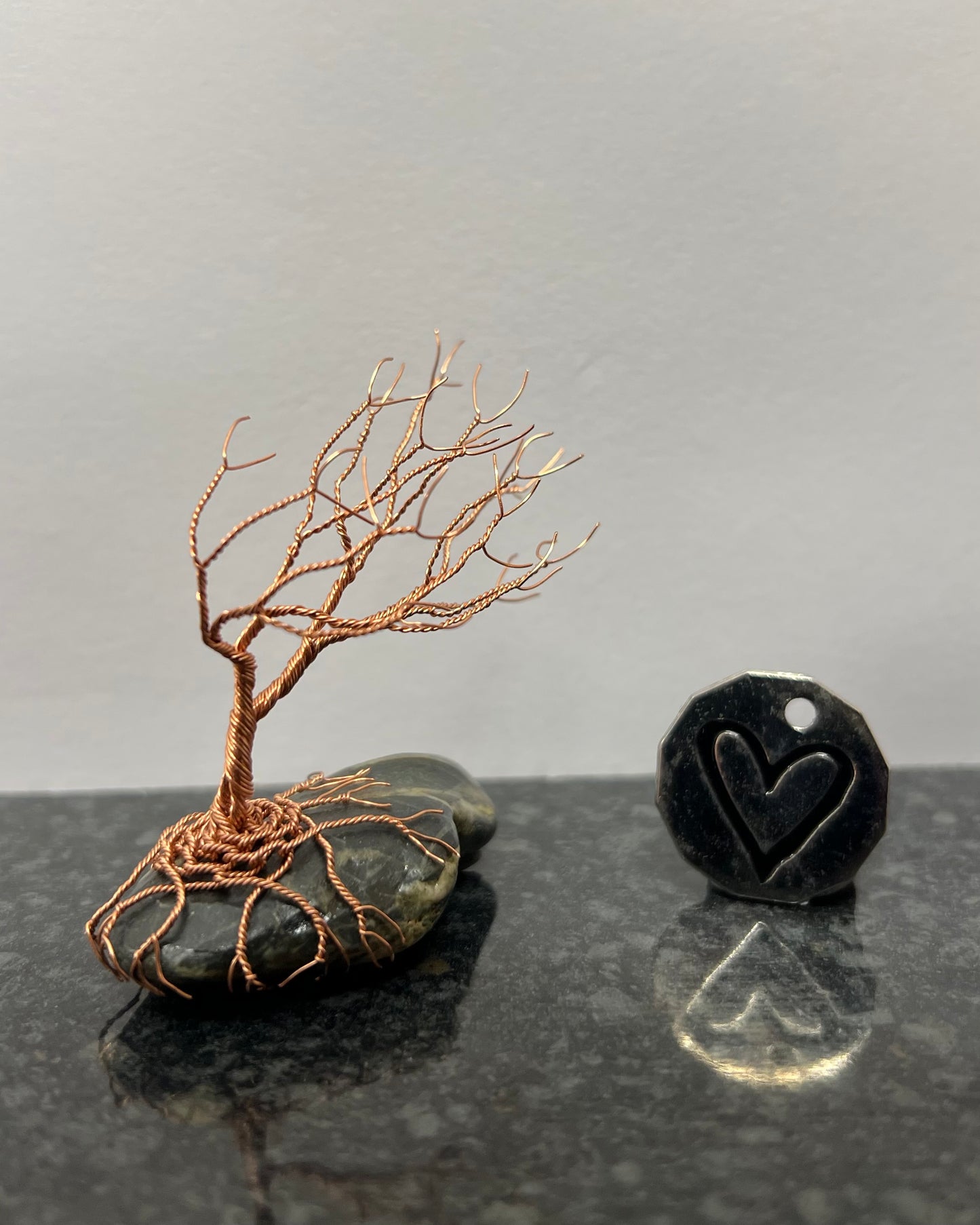 Windswept Celtic Tree Sculpture - Copper on Pebble - Small