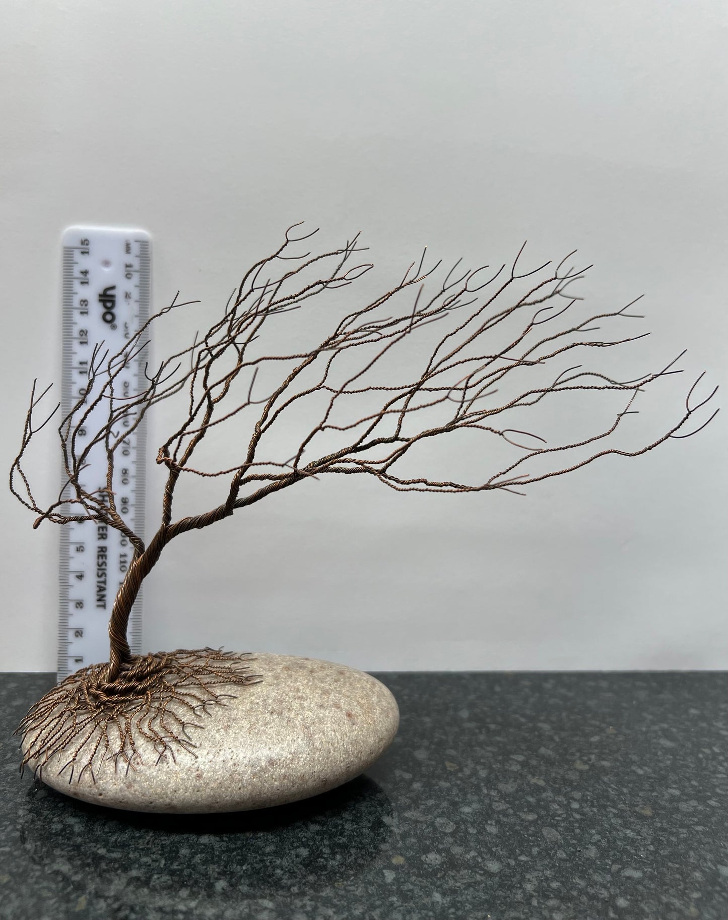 Windswept Celtic Tree Sculpture - Antique Copper on Pebble - Medium Plus