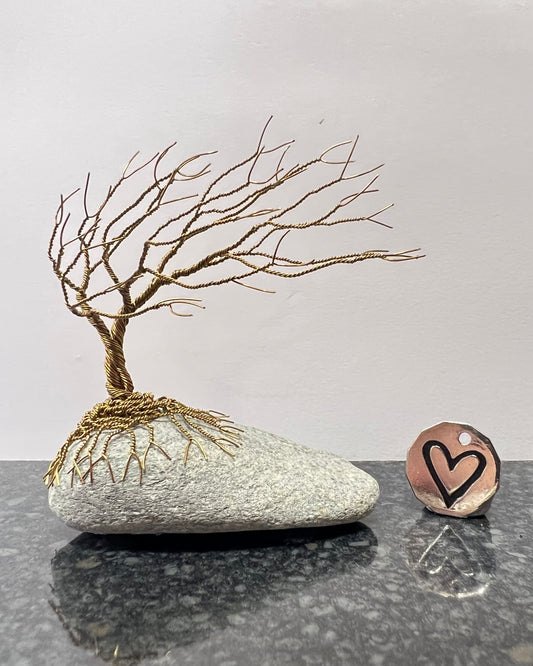 Windswept Celtic Tree Sculpture - Antique Bronze on Pebble - Small Plus