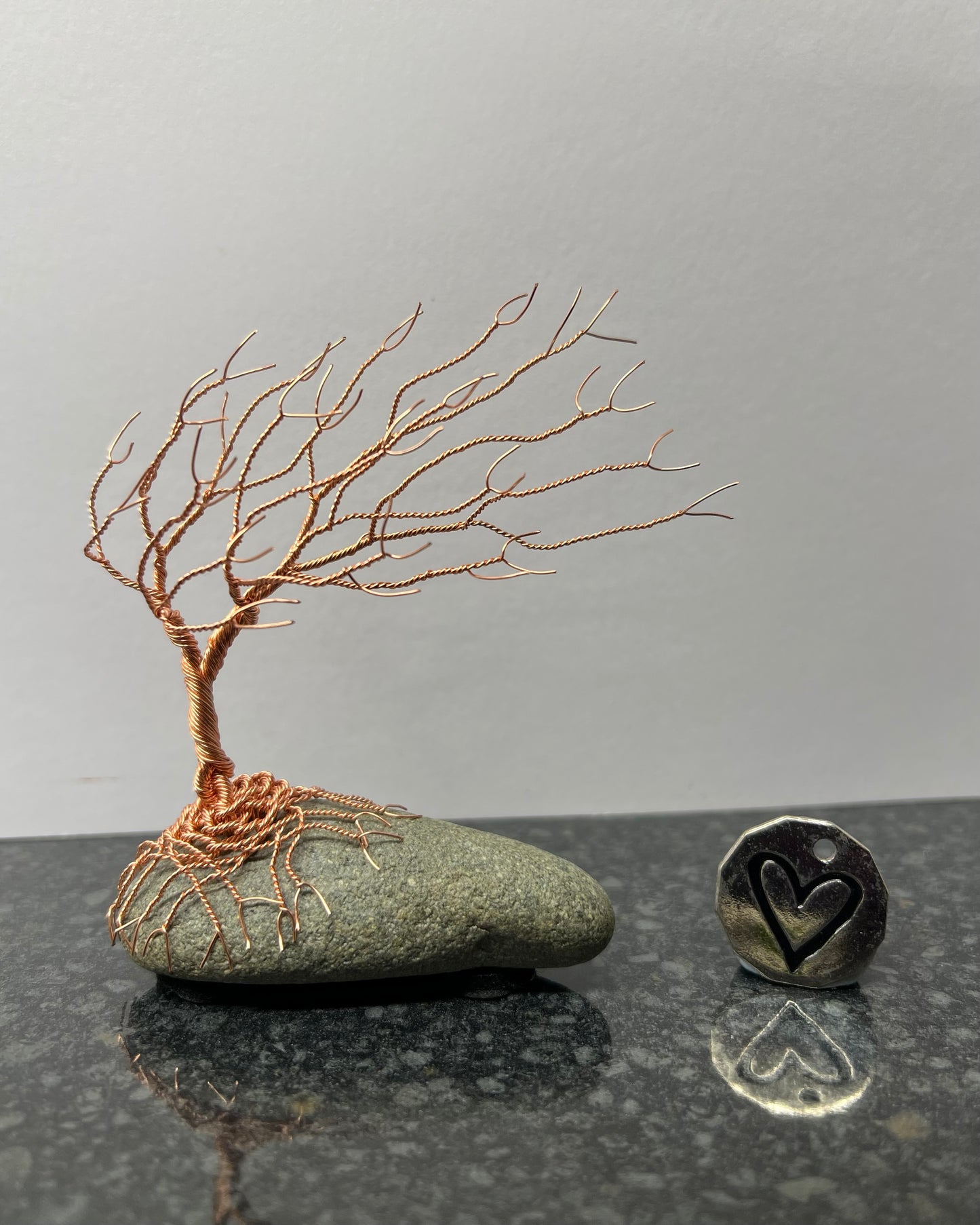 Windswept Celtic Tree Sculpture - Copper on Pebble - Small Plus