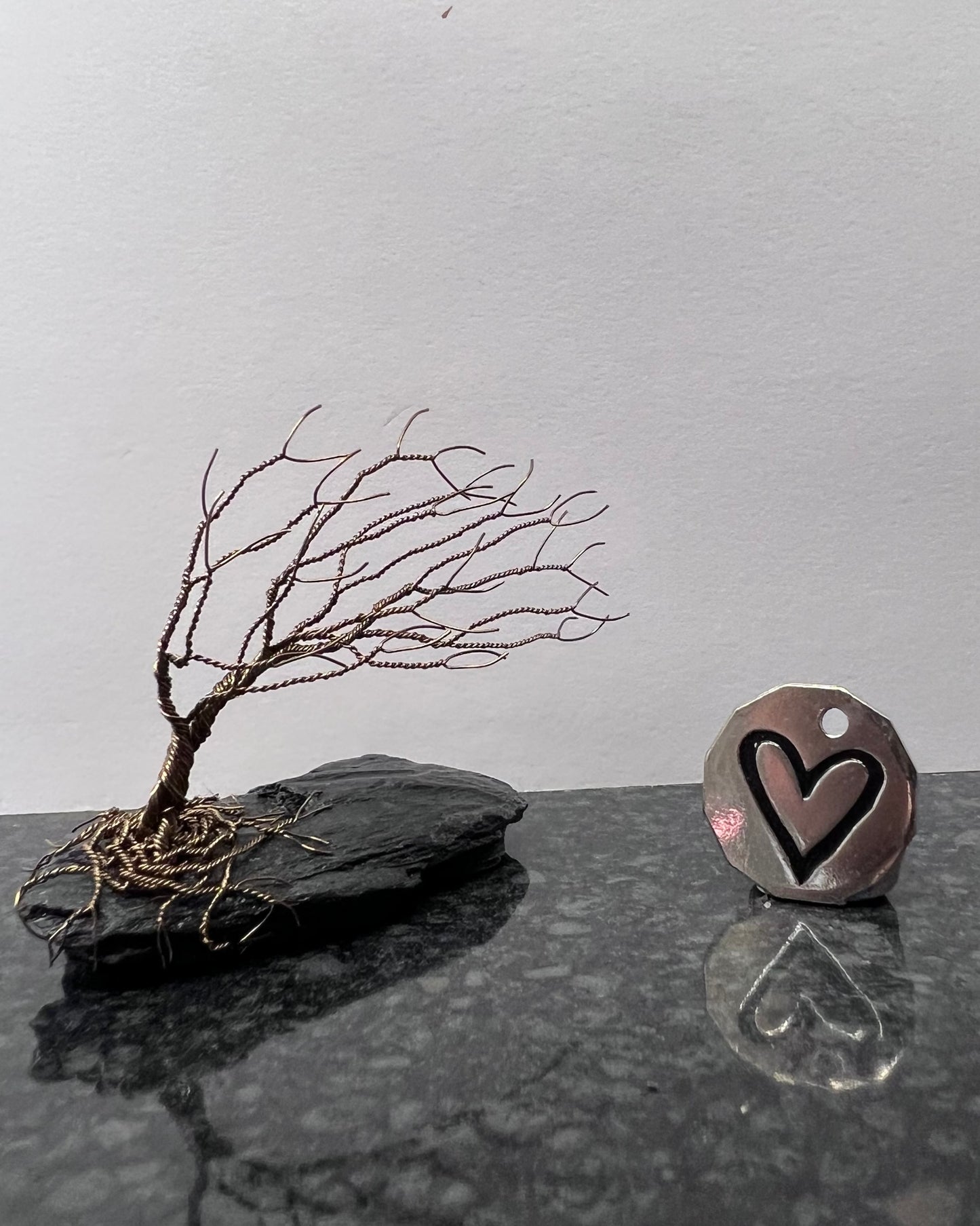Windswept Celtic Tree Sculpture - Gunmetal on Slate - Small