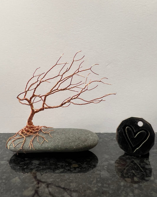 Windswept Celtic Tree Sculpture - Copper on Pebble - Small