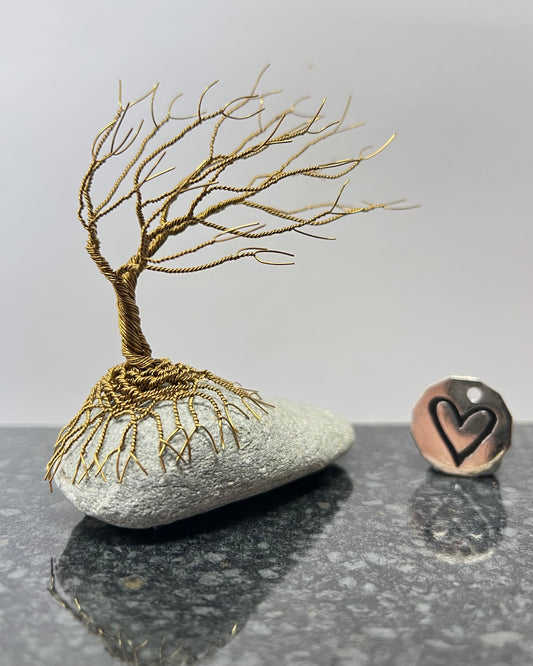 Windswept Celtic Tree Sculpture - Antique Bronze on Pebble - Small Plus