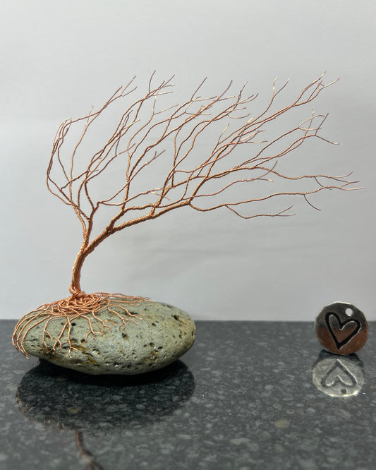 Windswept Celtic Tree Sculpture - Copper on Pebble - Medium