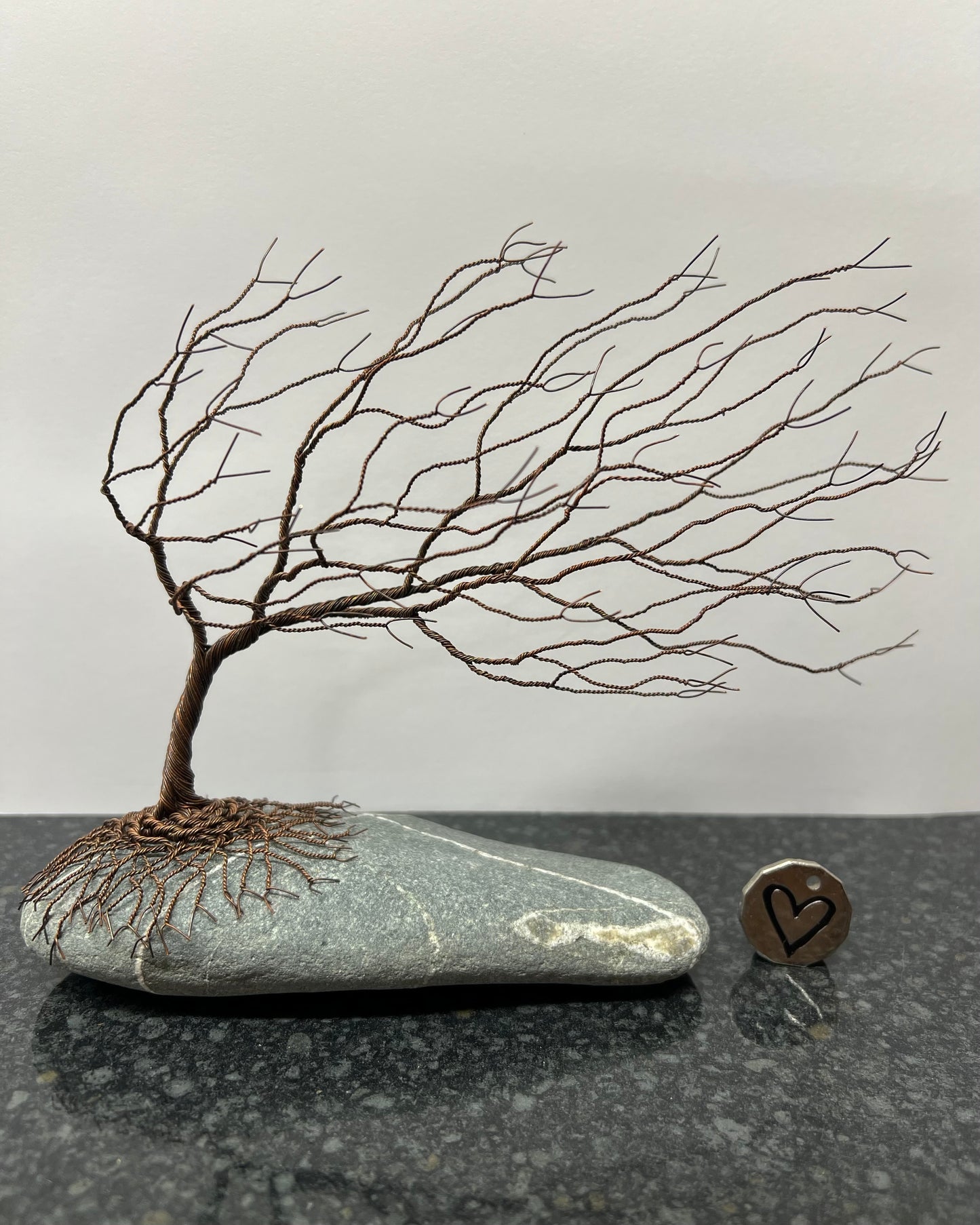 Windswept Celtic Tree Sculpture - Antique Copper on Pebble - Medium Plus