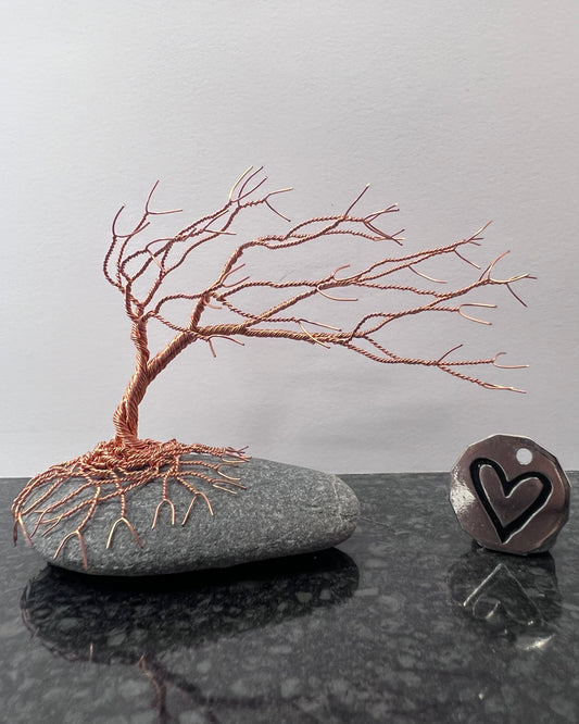 Windswept Celtic Tree Sculpture - Copper on Pebble - Small Plus