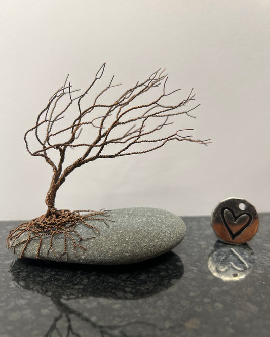 Windswept Celtic Tree Sculpture - Antique Copper on Pebble - Small Plus