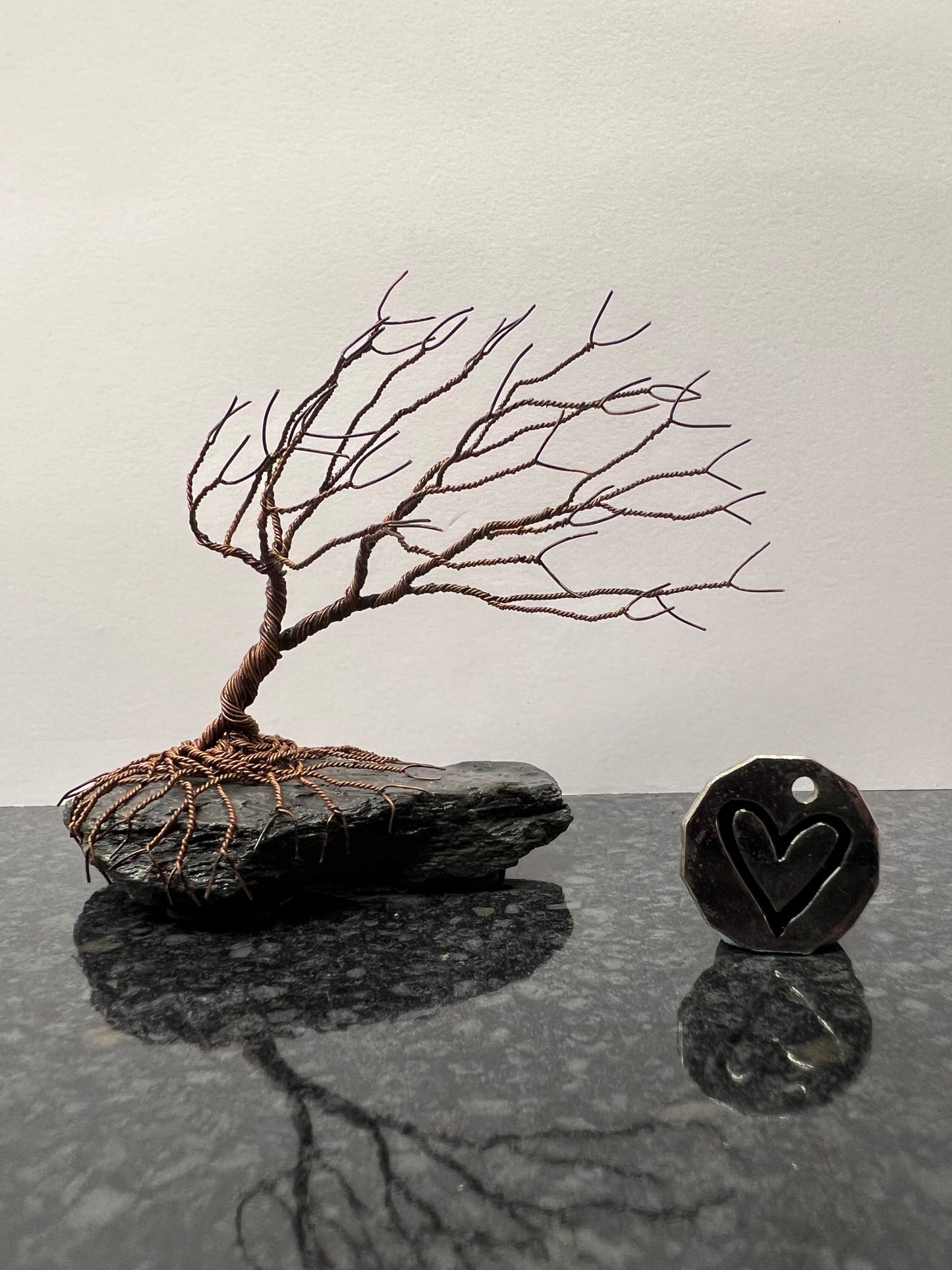 Windswept Celtic Tree Sculpture - Antique Copper on Slate - Small Plus